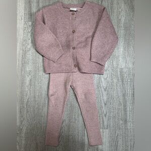 Zara Knit Set Toddler 2T Pink Cardigan + Leggings Ribbed Matching Outfit
